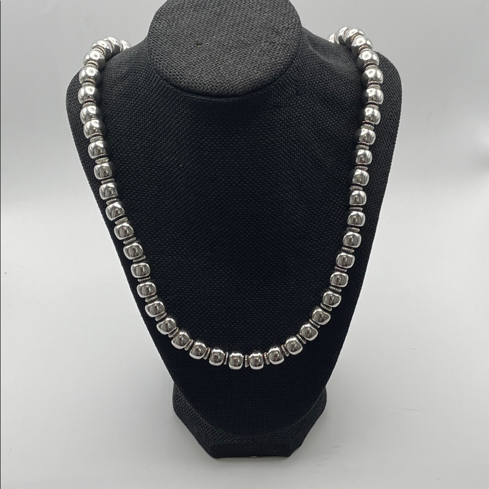 Vintage Trifari Polished Silver Tone Ball Bead Necklace 25" Signed NEW